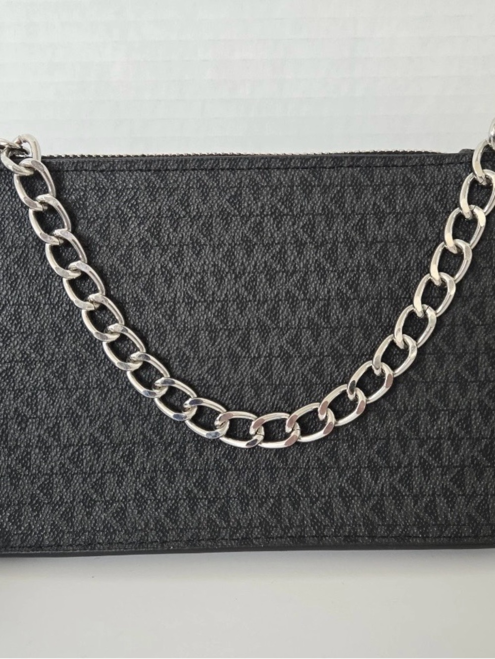 Michael Kors Black Textured Crossbody with Silver Chain